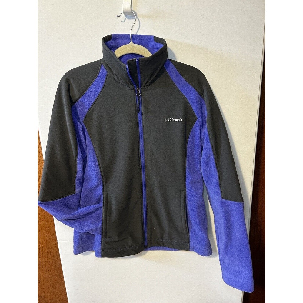 Columbia Full Zip Fleece Jacket Womens L Periwinkle Blue Dark Gray Zip Pocket